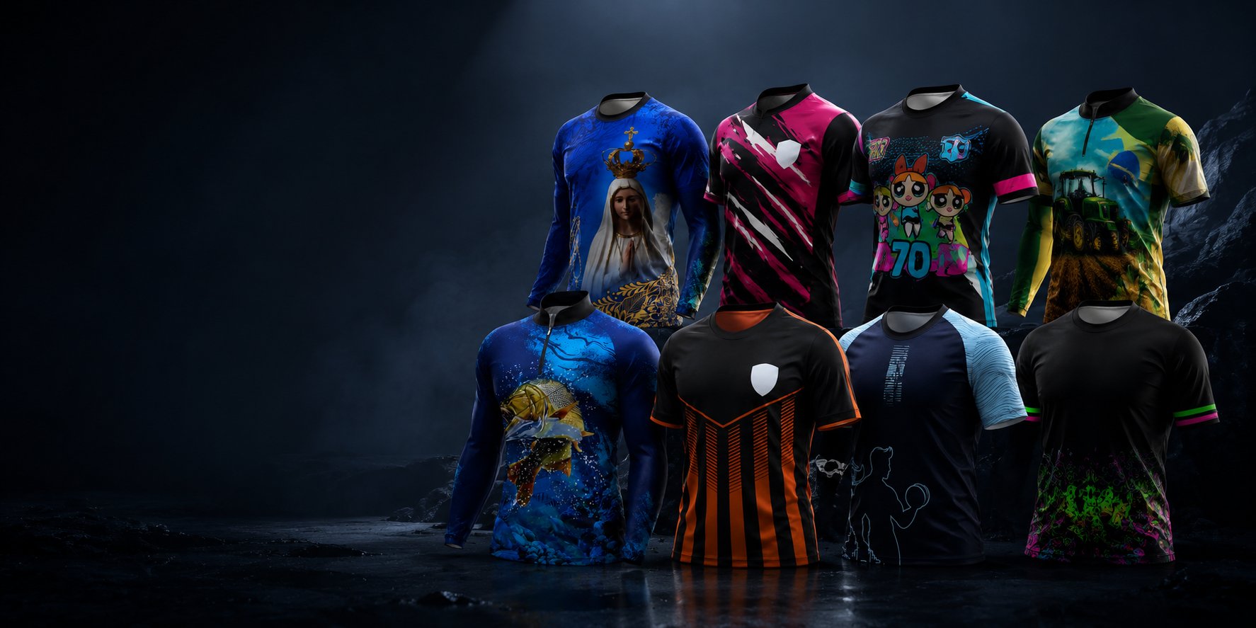 Camisetas personalizadas com sublimação em composição editorial